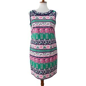 Talbots Womens Sleeveless Floral Sheath Dress Blue Green Pink 10P
